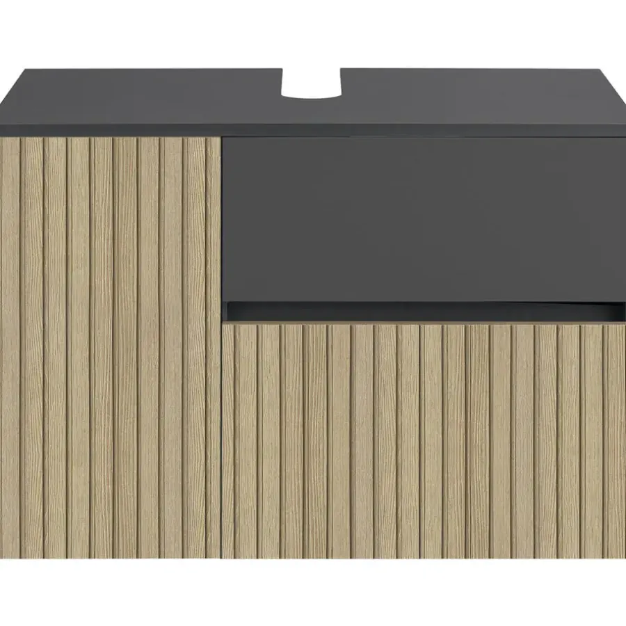Dorel Home Wisla - Wastafelonderkast 80 cm met 1 deur 1 lade 1 klep in antraciet eikenoptik