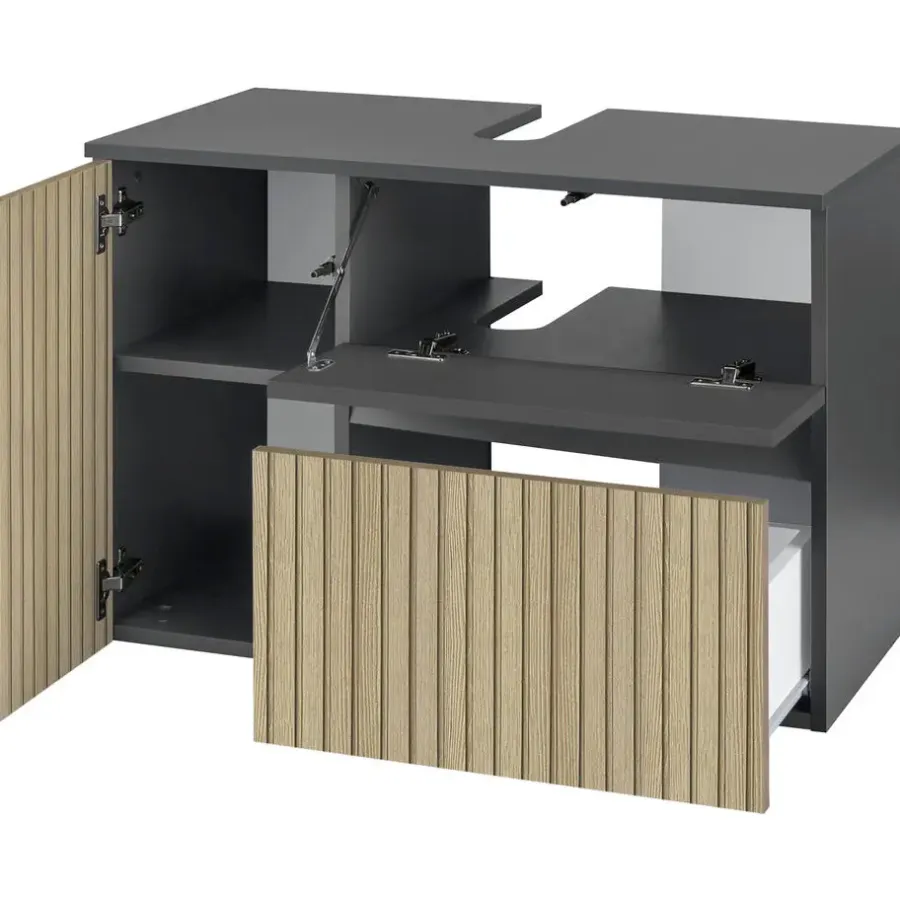 Dorel Home Wisla - Wastafelonderkast 80 cm met 1 deur 1 lade 1 klep in antraciet eikenoptik