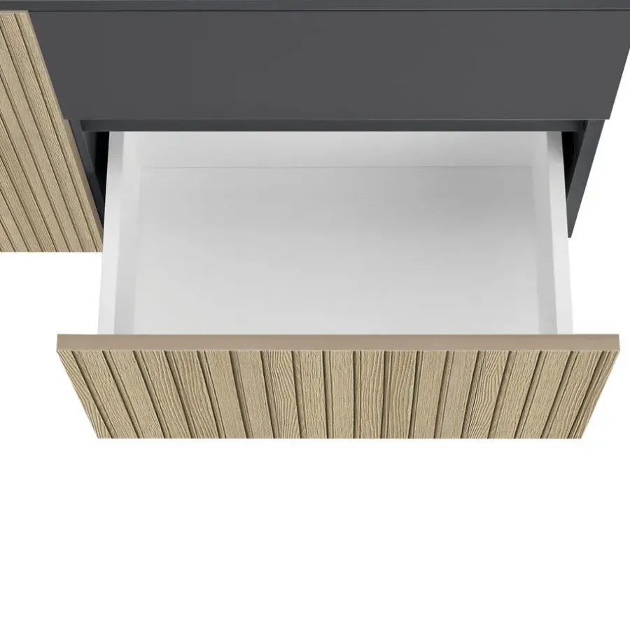 Dorel Home Wisla - Wastafelonderkast 80 cm met 1 deur 1 lade 1 klep in antraciet eikenoptik