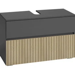 Wastafelkasten-Dorel Home Wisla - Wastafelonderkast 80 cm met 1 klep 1 lade in antraciet eikenoptik