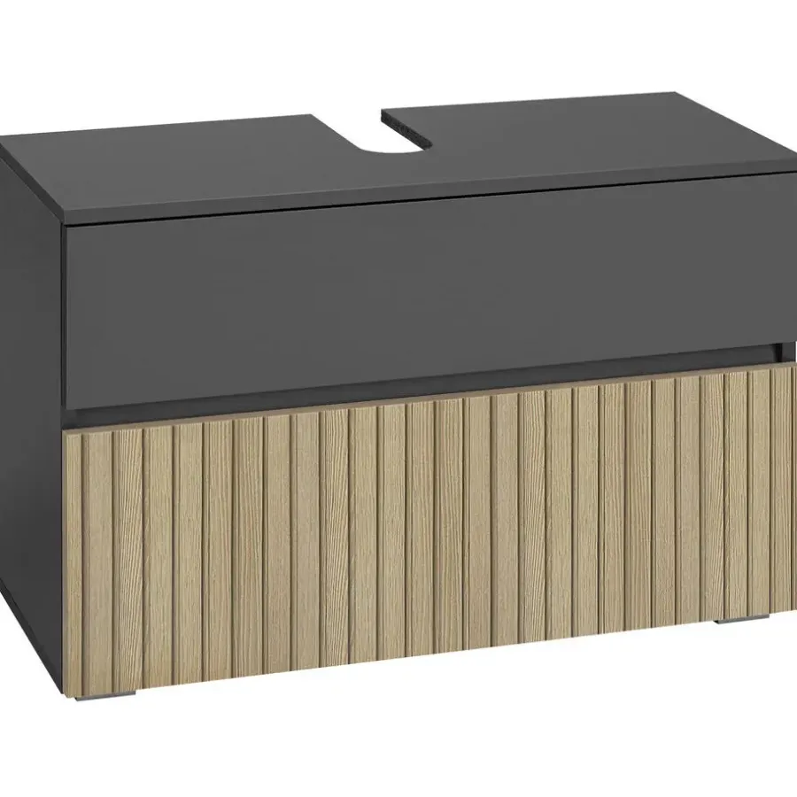 Wastafelkasten-Dorel Home Wisla - Wastafelonderkast 80 cm met 1 klep 1 lade in antraciet eikenoptik