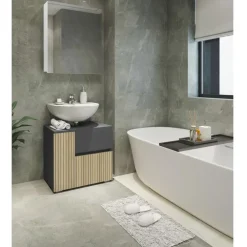 Wastafelkasten-Loft24 Wisla - Wastafelonderkast met 1 deur / 1 lade / 1 klep in antraciet