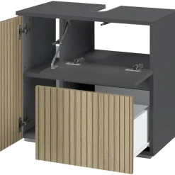Wastafelkasten-Loft24 Wisla - Wastafelonderkast met 1 deur / 1 lade / 1 klep in antraciet