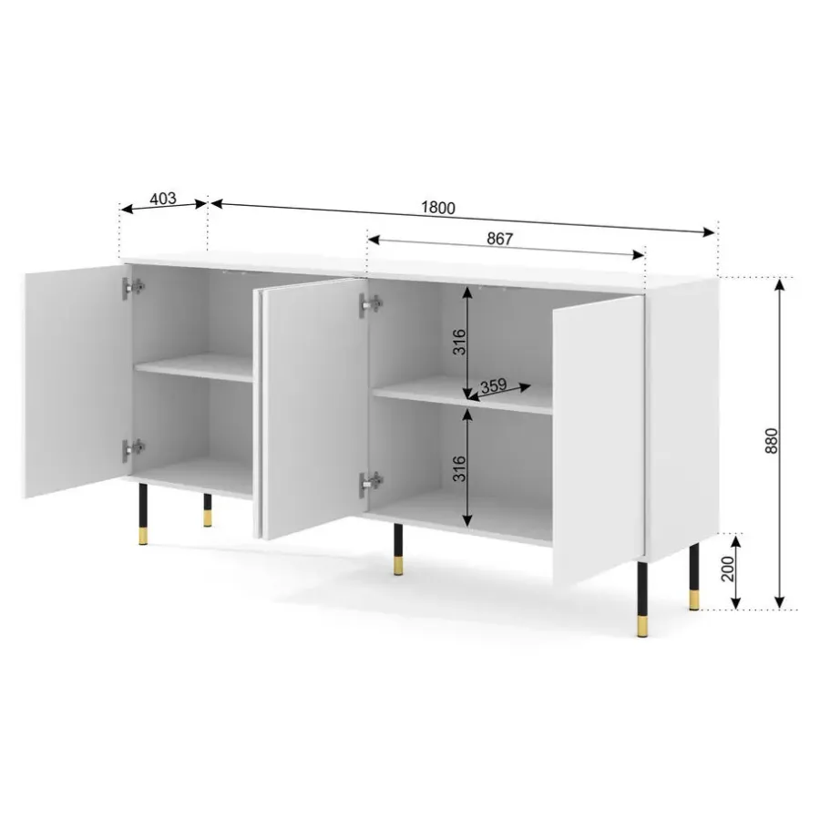 Homlando WOODY dressoir 4D 180 cm mat zwart