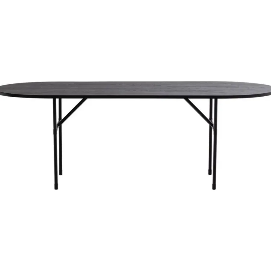 WOOOD Arthur Eettafel Ovaal Met H-Poot - Eikenhout - Zwart - 75x220x90