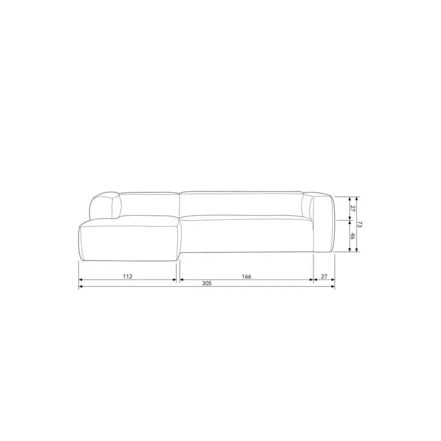 WOOOD Bean Hoekbank Links - Ecoleer - Cognac - 73x305x96
