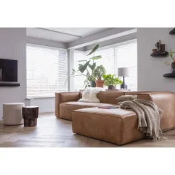 2,5 En 3-Zits Banken-WOOOD Bean Hoekbank Rechts - Ecoleer - Cognac - 73x305x96