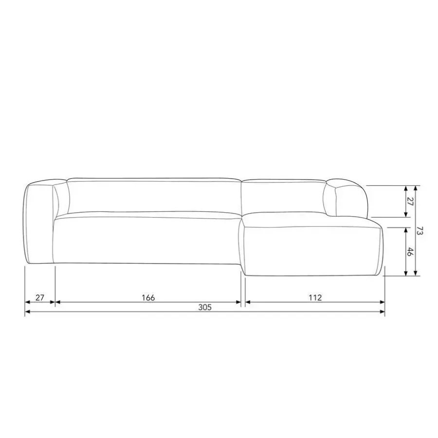 WOOOD Bean Hoekbank Rechts - Ribstof - Travertin - 73x305x96