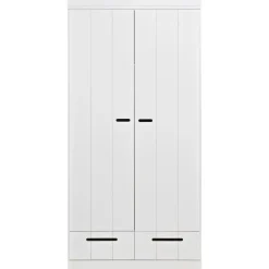 Kledingkasten|Kledingkasten-WOOOD Connect Kledingkast 2-Deurs met Lade - Grenen - Wit - 195x94x53