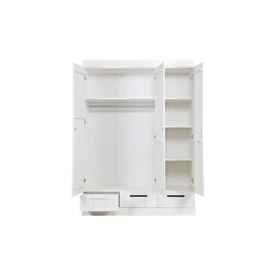 Kledingkasten|Kledingkasten-WOOOD Connect Kledingkast 3-Deurs met Lade - Grenen - Wit - 195x140x53