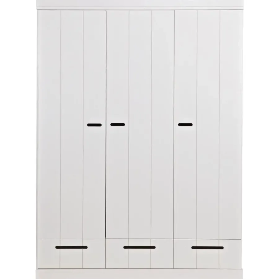 Kledingkasten|Kledingkasten-WOOOD Connect Kledingkast 3-Deurs met Lade - Grenen - Wit - 195x140x53