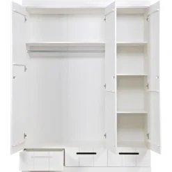 Kledingkasten|Kledingkasten-WOOOD Connect Kledingkast 3-Deurs met Lade - Grenen - Wit - 195x140x53