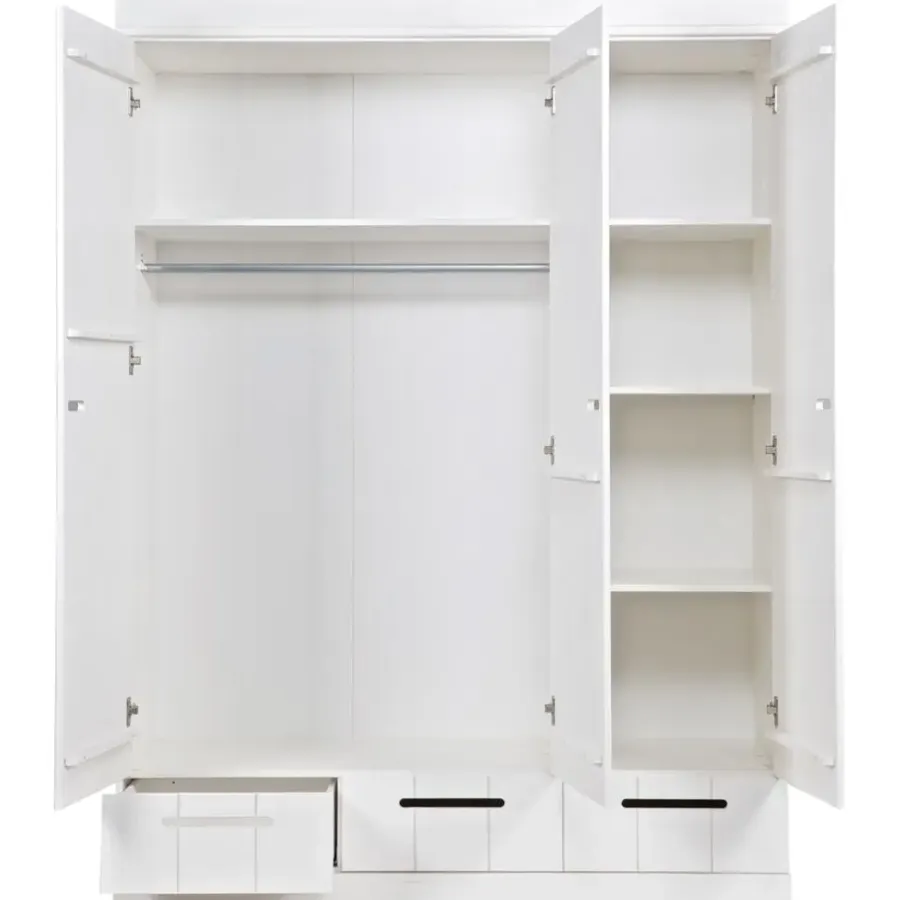 Kledingkasten|Kledingkasten-WOOOD Connect Kledingkast 3-Deurs met Lade - Grenen - Wit - 195x140x53