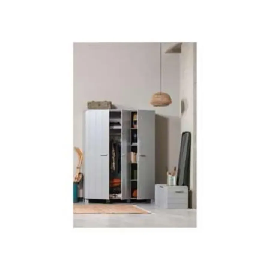 Kledingkasten|Kledingkasten-WOOOD Dennis 3 deurs Kast - Grenen - Betongrijs - 202x158x55