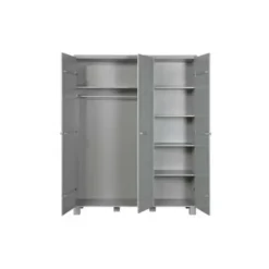 Kledingkasten|Kledingkasten-WOOOD Dennis 3 deurs Kast - Grenen - Betongrijs - 202x158x55