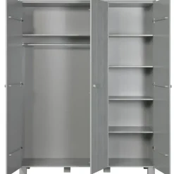 Kledingkasten|Kledingkasten-WOOOD Dennis 3 deurs Kast - Grenen - Betongrijs - 202x158x55