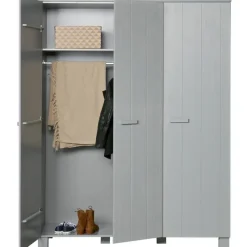 Kledingkasten|Kledingkasten-WOOOD Dennis 3 deurs Kast - Grenen - Betongrijs - 202x158x55