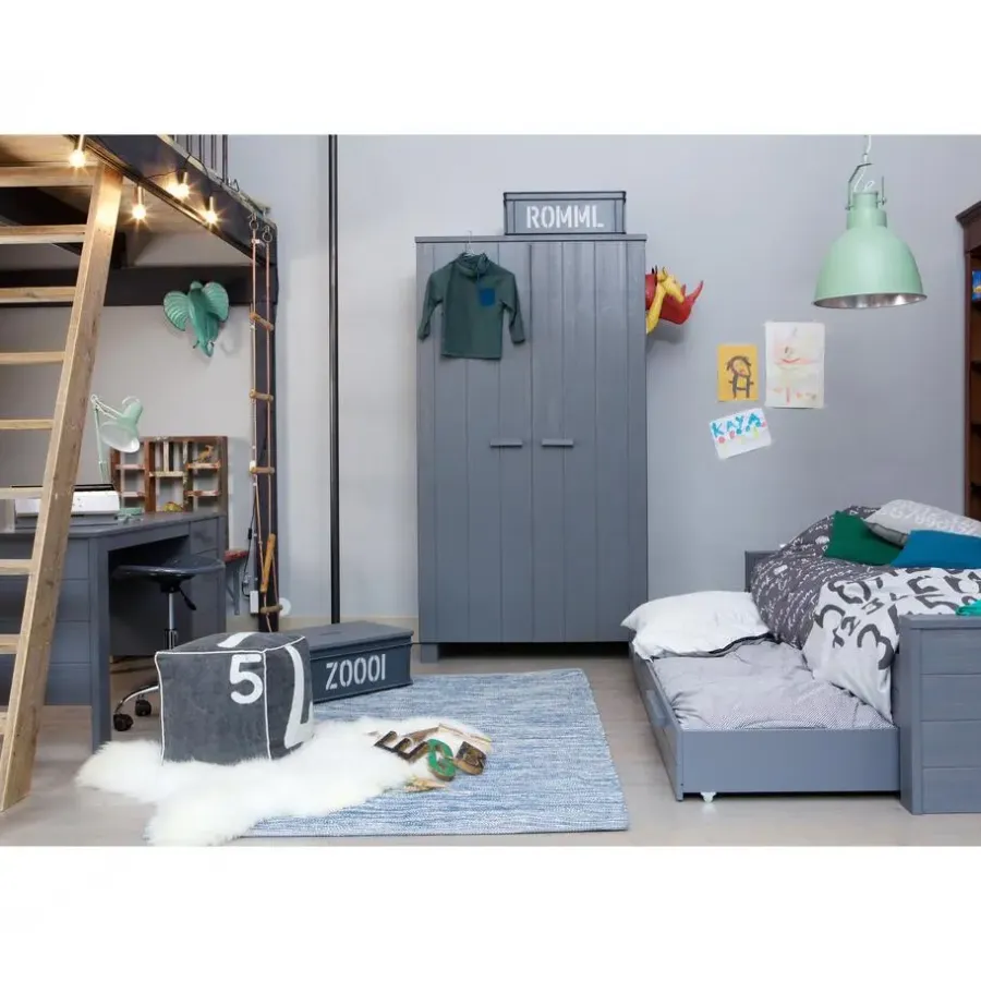 WOOOD Dennis Bed Incl.Bedlade/Lattenrol - Grenen - Staalgrijs -219x95
