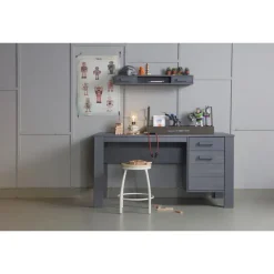 Bureaus-WOOOD Dennis Bureau - Grenen Geborsteld - Staal Grijs - 74x141x59