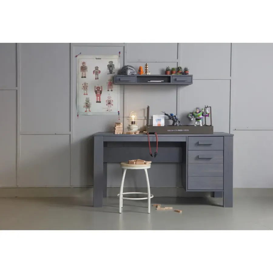 Bureaus-WOOOD Dennis Bureau - Grenen Geborsteld - Staal Grijs - 74x141x59