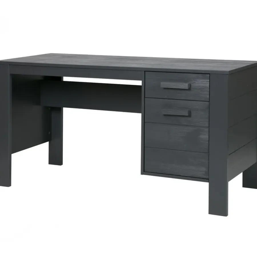 Bureaus-WOOOD Dennis Bureau - Grenen Geborsteld - Staal Grijs - 74x141x59