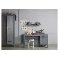 Bureaus-WOOOD Dennis Bureau - Grenen Geborsteld - Staal Grijs - 74x141x59