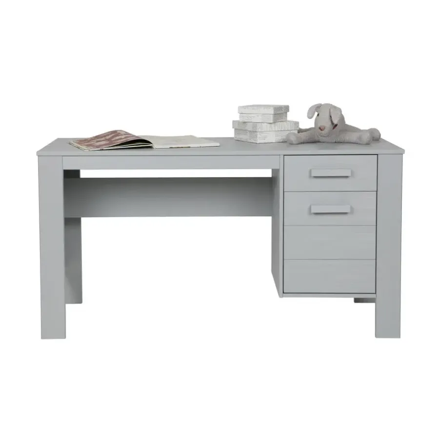 WOOOD Dennis Bureau - Grenen Geborsteld - Betongrijs - 74x141x59