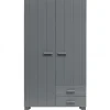 Kledingkasten|Kledingkasten-WOOOD Dennis Kast Met Laden - Grenen - Staal Grijs - 202x111x55