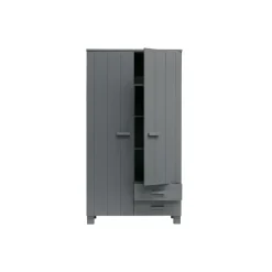 Kledingkasten|Kledingkasten-WOOOD Dennis Kast Met Laden - Grenen - Staal Grijs - 202x111x55