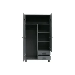 Kledingkasten|Kledingkasten-WOOOD Dennis Kast Met Laden - Grenen - Staal Grijs - 202x111x55