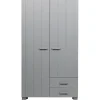 Kledingkasten|Kledingkasten-WOOOD Dennis Kast Met Laden - Grenen - Betongrijs - 202x111x55