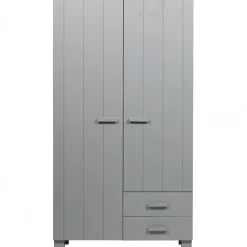 Kledingkasten|Kledingkasten-WOOOD Dennis Kast Met Laden - Grenen - Betongrijs - 202x111x55