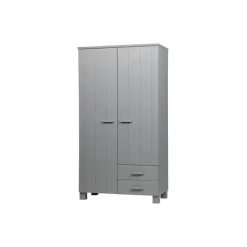 Kledingkasten|Kledingkasten-WOOOD Dennis Kast Met Laden - Grenen - Betongrijs - 202x111x55