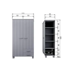 Kledingkasten|Kledingkasten-WOOOD Dennis Kast Met Laden - Grenen - Betongrijs - 202x111x55
