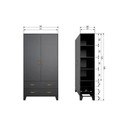 Kledingkasten|Kledingkasten-WOOOD Dian Garderobekast - Grenen - Zwart - 180x94x40