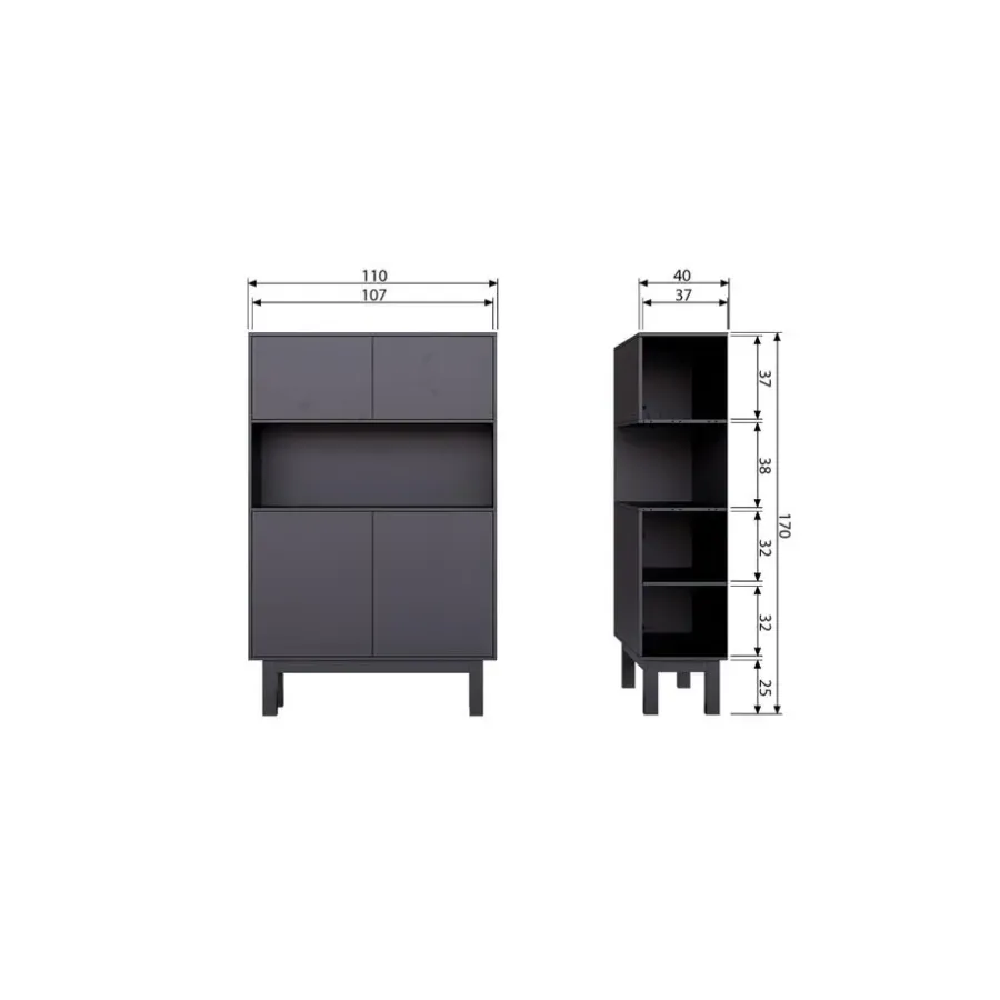 Buffetkasten-WOOOD Finca Buffetkast - Grenen - Zwart - 170x110x40