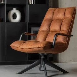 Fauteuils-WOOOD Jouke Draaifauteuil - Kunstleer - Cognac - 96x70x85