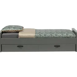 1-Persoons Bedden-WOOOD Morris Bed Incl. Bedlade/Lattenrol - Grenen - Leem - 90x200