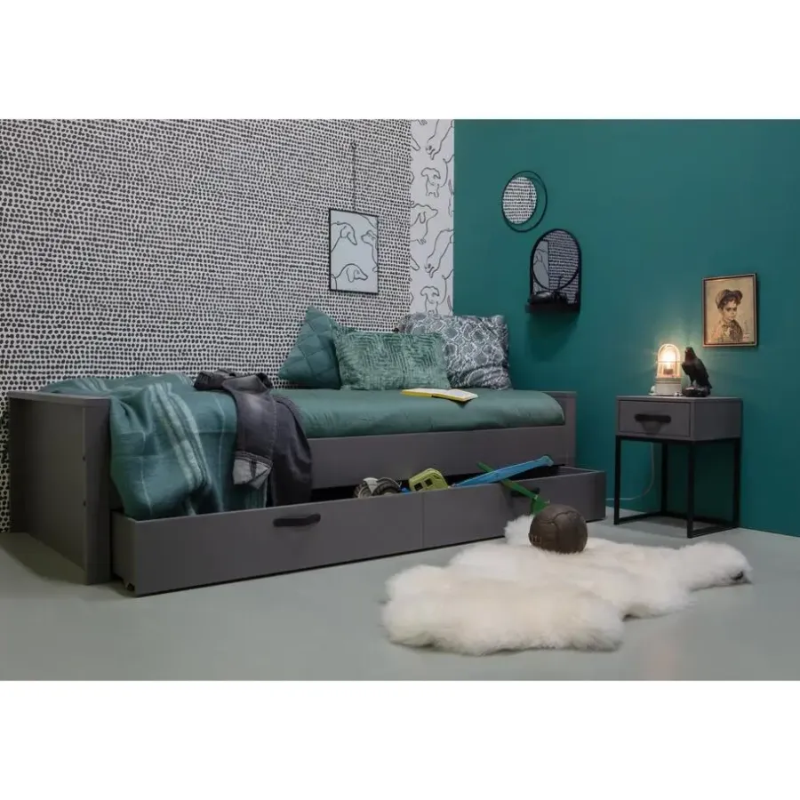 1-Persoons Bedden-WOOOD Morris Bed Incl. Bedlade/Lattenrol - Grenen - Leem - 90x200