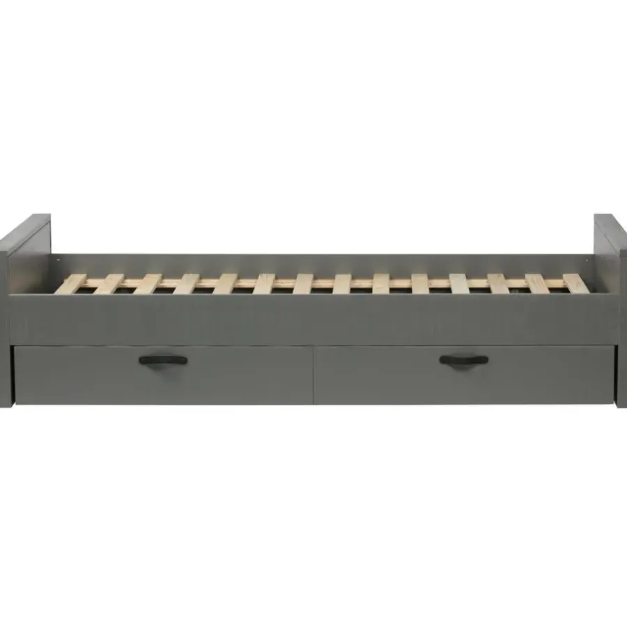 1-Persoons Bedden-WOOOD Morris Bed Incl. Bedlade/Lattenrol - Grenen - Leem - 90x200