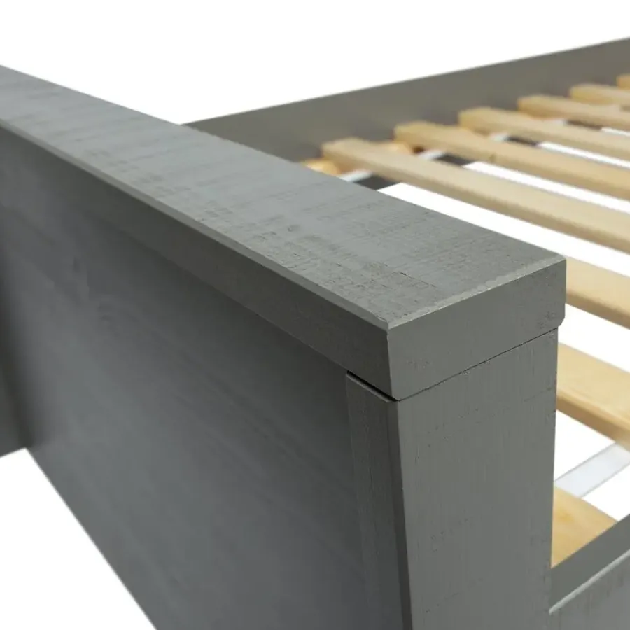 1-Persoons Bedden-WOOOD Morris Bed Incl. Bedlade/Lattenrol - Grenen - Leem - 90x200