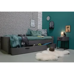 1-Persoons Bedden-WOOOD Morris Bed Incl. Bedlade/Lattenrol - Grenen - Leem - 90x200
