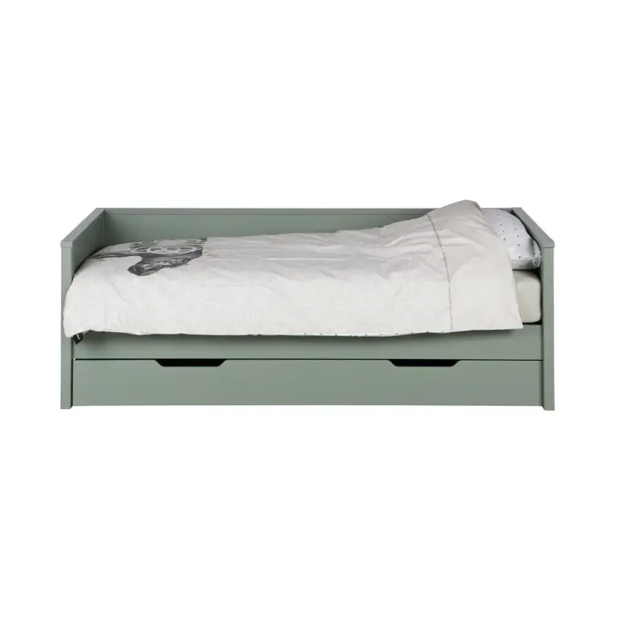 1-Persoons Bedden-WOOOD Nikki Bedbank Excl Lade - Grenen - Jadegroen - 73x208x100