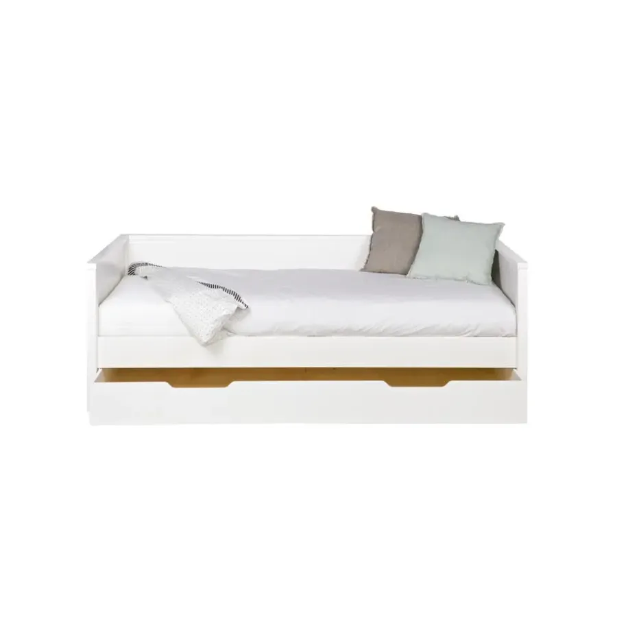 1-Persoons Bedden-WOOOD Nikki Bedbank Incl Bedlade/Lattenrol - Grenen - Wit - 73x208x100