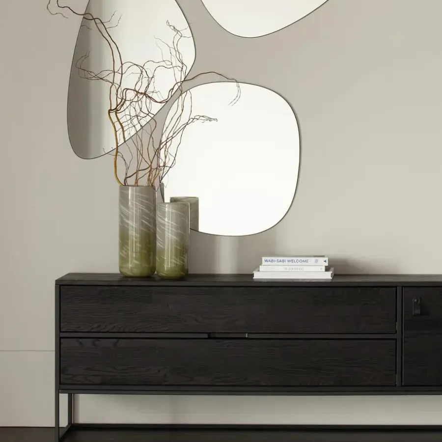 Spiegels-WOOOD Philou Spiegel - Glas/Metaal - Zwart - 60x59x0,5