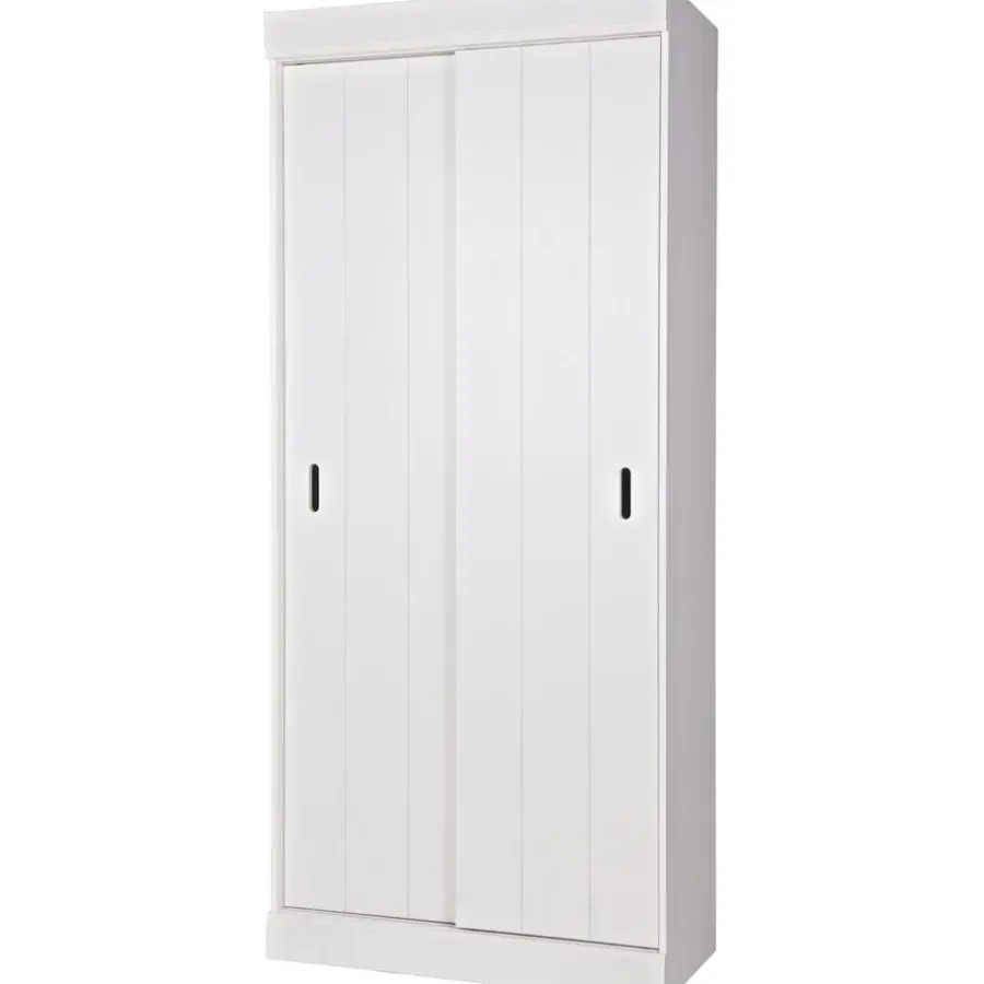Kledingkasten|Kledingkasten-WOOOD Row Plankenkast Met Schuifdeuren - Grenen - Wit - 195x85x44