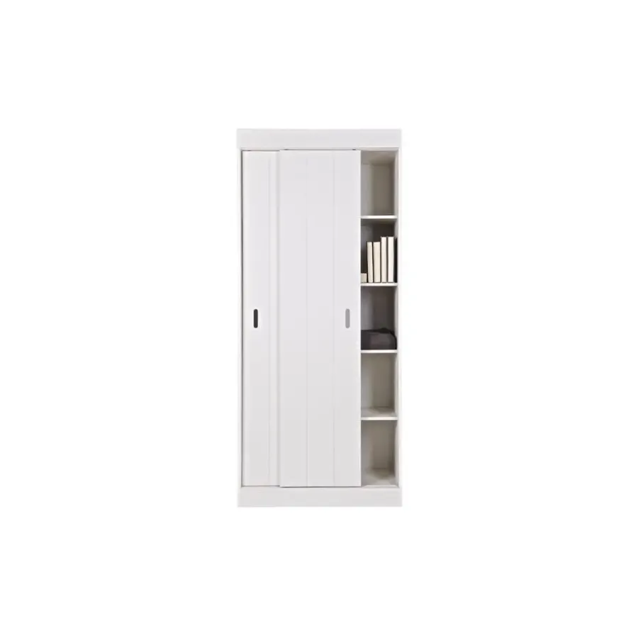 Kledingkasten|Kledingkasten-WOOOD Row Plankenkast Met Schuifdeuren - Grenen - Wit - 195x85x44
