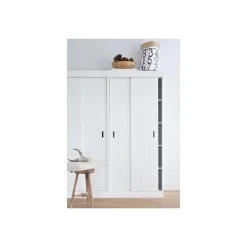 Kledingkasten|Kledingkasten-WOOOD Row Plankenkast Met Schuifdeuren - Grenen - Wit - 195x85x44