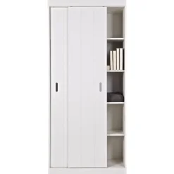 Kledingkasten|Kledingkasten-WOOOD Row Plankenkast Met Schuifdeuren - Grenen - Wit - 195x85x44