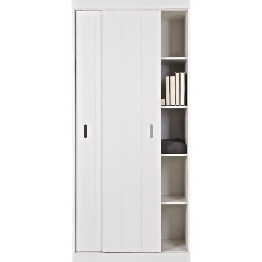 Kledingkasten|Kledingkasten-WOOOD Row Plankenkast Met Schuifdeuren - Grenen - Wit - 195x85x44